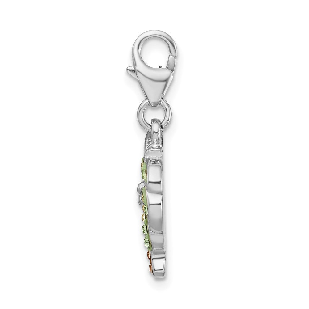 Amore La Vita Sterling Silver Rhodium-plated Polished Crystal From Swarovski Palm Tree Charm with Fancy Lobster Clasp