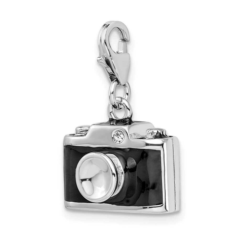 Amore La Vita Sterling Silver Rhodium-plated Polished 3-D Enameled Crystal From Swarovski Camera Charm with Fancy Lobster ...