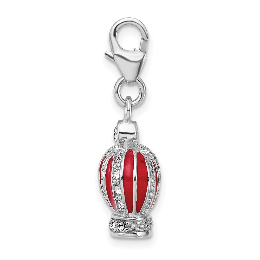 Amore La Vita Sterling Silver Rhodium-plated Polished 3-D Crystal From Swarovski and Red Enameled Crown Charm with Fancy L...