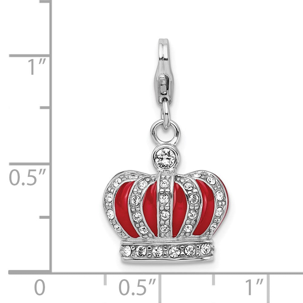 Amore La Vita Sterling Silver Rhodium-plated Polished 3-D Crystal From Swarovski and Red Enameled Crown Charm with Fancy L...