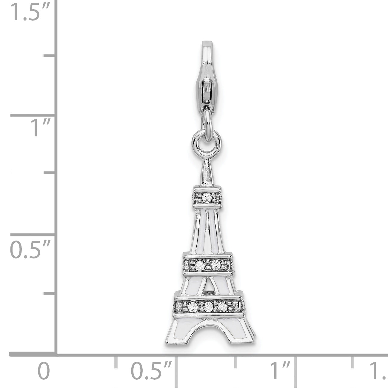 Amore La Vita Sterling Silver Rhodium-plated Polished 3-D Enameled Crystal Eiffel Tower Charm with Fancy Lobster Clasp