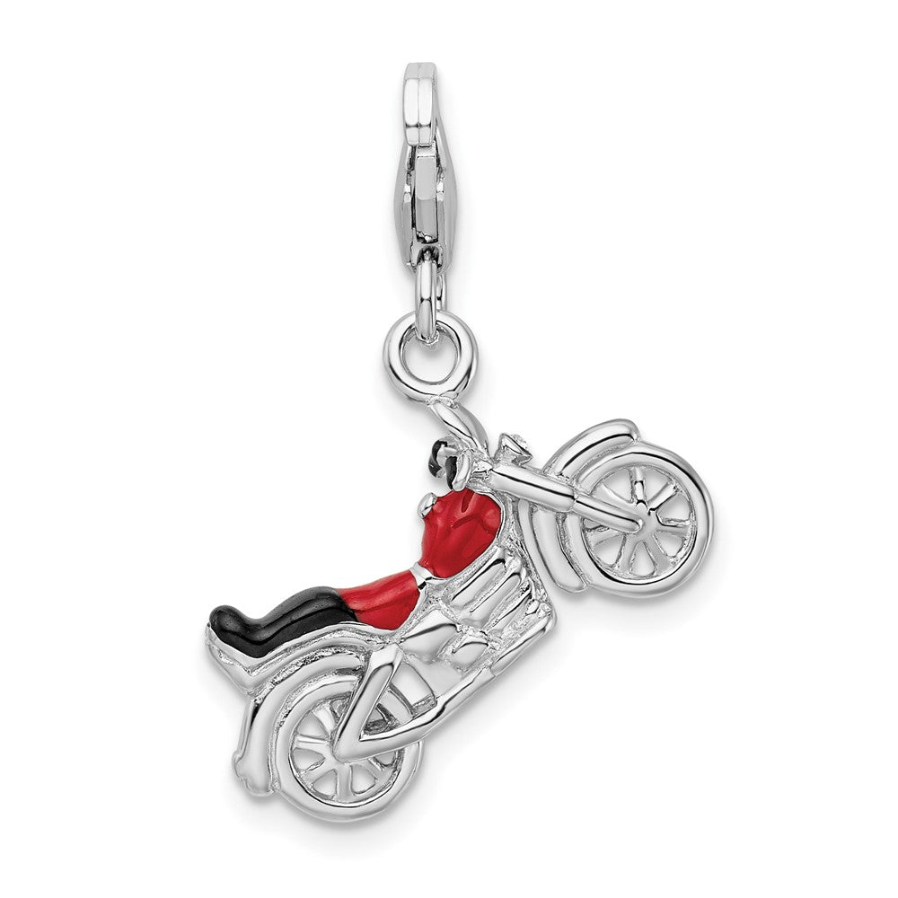 Amore La Vita Sterling Silver Rhodium-plated Polished 3-D Enameled Motorcycle Charm with Fancy Lobster Clasp