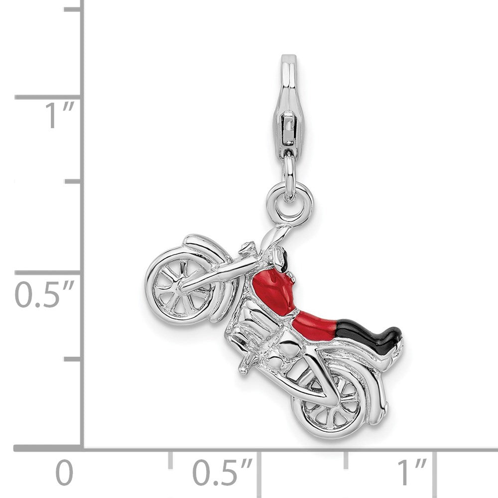 Amore La Vita Sterling Silver Rhodium-plated Polished 3-D Enameled Motorcycle Charm with Fancy Lobster Clasp