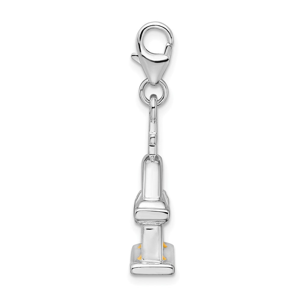 Amore La Vita Sterling Silver Rhodium-plated Polished 3-D Enameled Church with Moving Bell Charm with Fancy Lobster Clasp