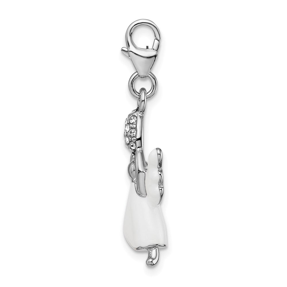 Amore La Vita Sterling Silver Rhodium-plated Polished 3-D White Enameled Crystal From Swarovski Angel Charm with Fancy Lob...