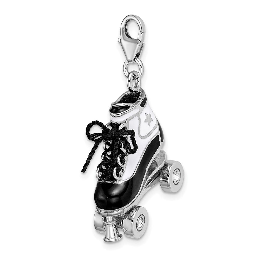 Amore La Vita Sterling Silver Rhodium-plated Polished 3-D Moveable Enameled Roller Skate Charm with Fancy Lobster Clasp