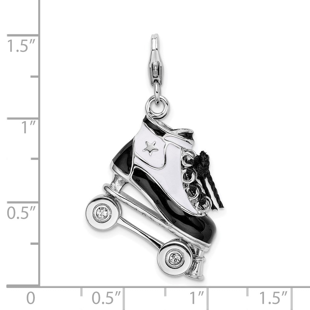 Amore La Vita Sterling Silver Rhodium-plated Polished 3-D Moveable Enameled Roller Skate Charm with Fancy Lobster Clasp