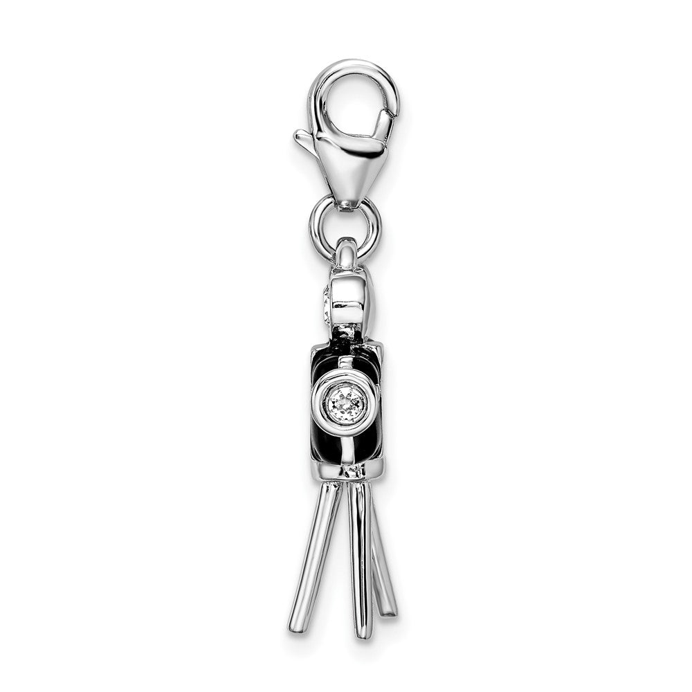 Amore La Vita Sterling Silver Rhodium-plated Polished 3-D Enameled Swarovski Crystal Movie Camera Charm with Fancy Lobster...