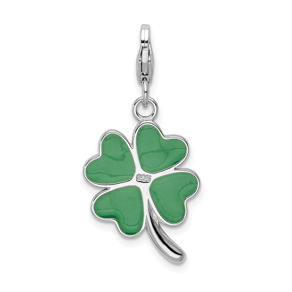 Amore La Vita Sterling Silver Rhodium-plated Polished 3-D Green Enameled 4 Leaf Clover and Clear Crystal From Swarovski LO...