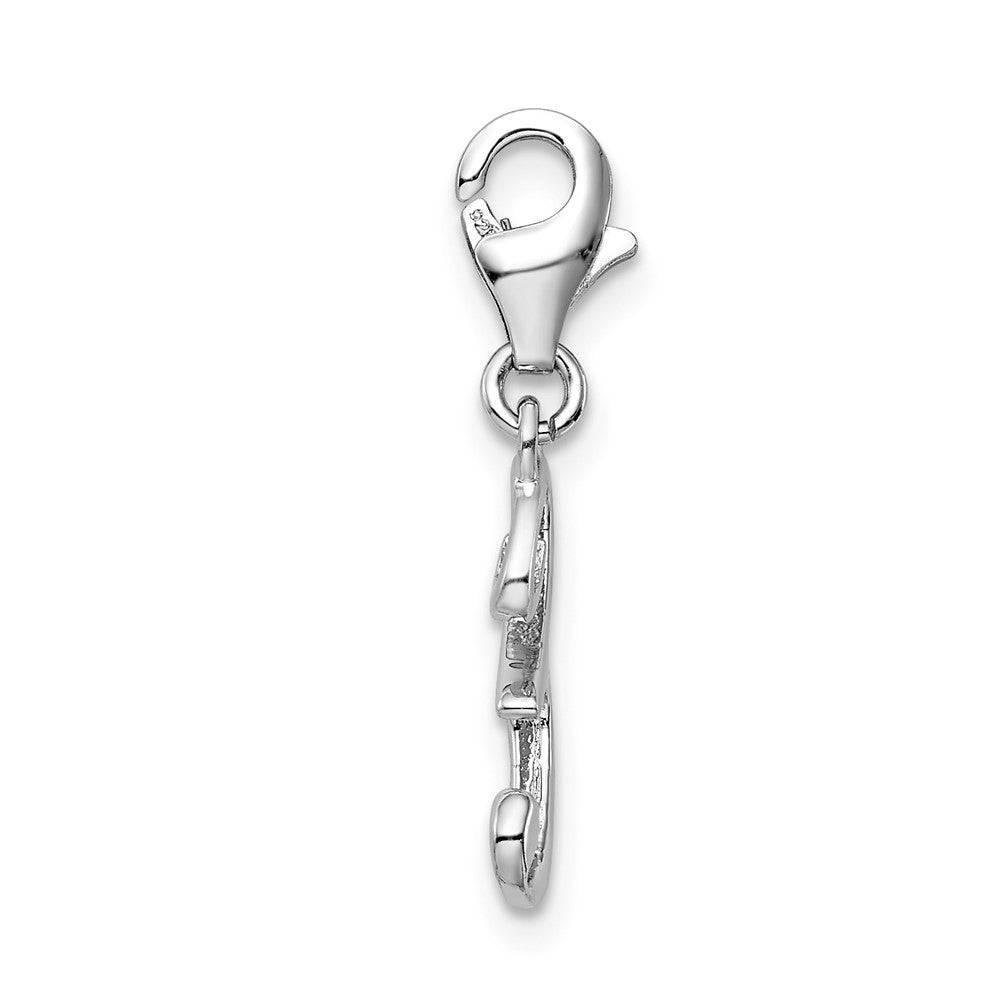 Amore La Vita Sterling Silver Rhodium-plated Polished Number 3 Charm with Fancy Lobster Clasp