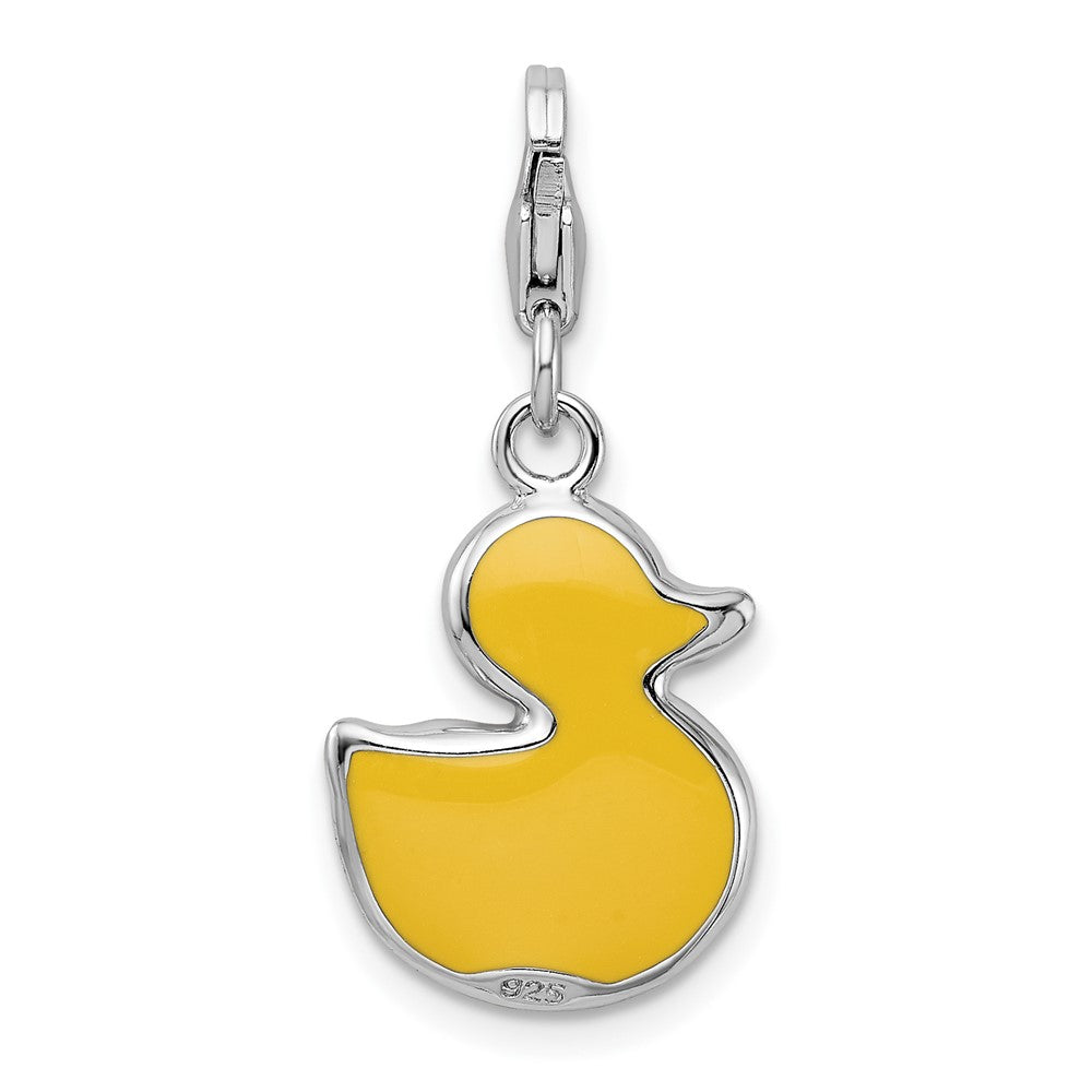Amore La Vita Sterling Silver Rhodium-plated Polished Enameled 3-D Duck Charm with Fancy Lobster Clasp