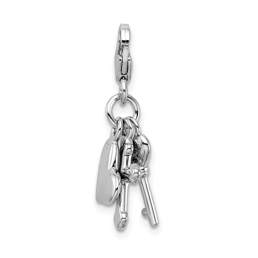 Amore La Vita Sterling Silver Rhodium-plated Polished Heart Cross and Key with Crystal From Swarovski Charm with Fancy Lob...