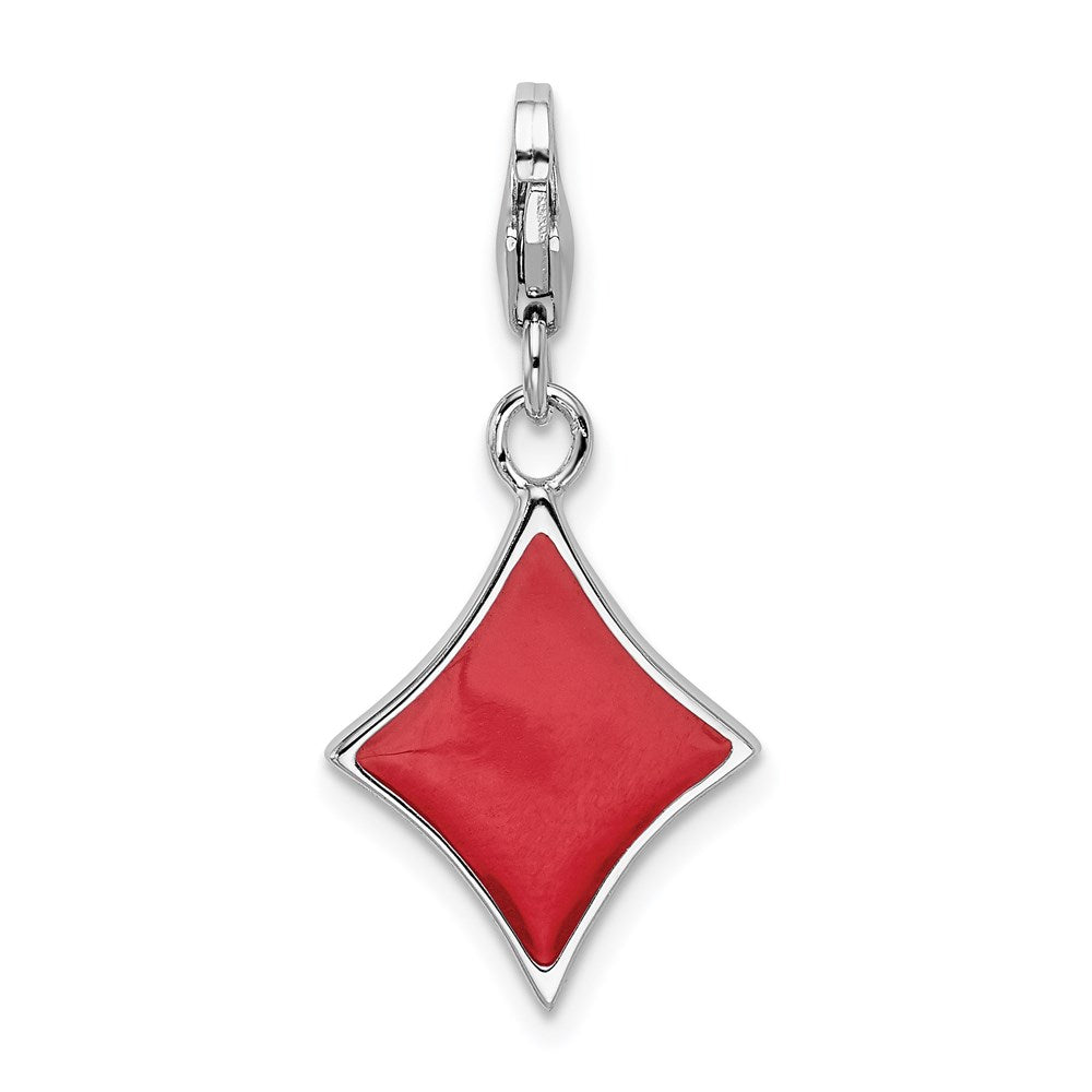 SS RH Enameled 3-D Diamond w/Lobster Clasp Charm