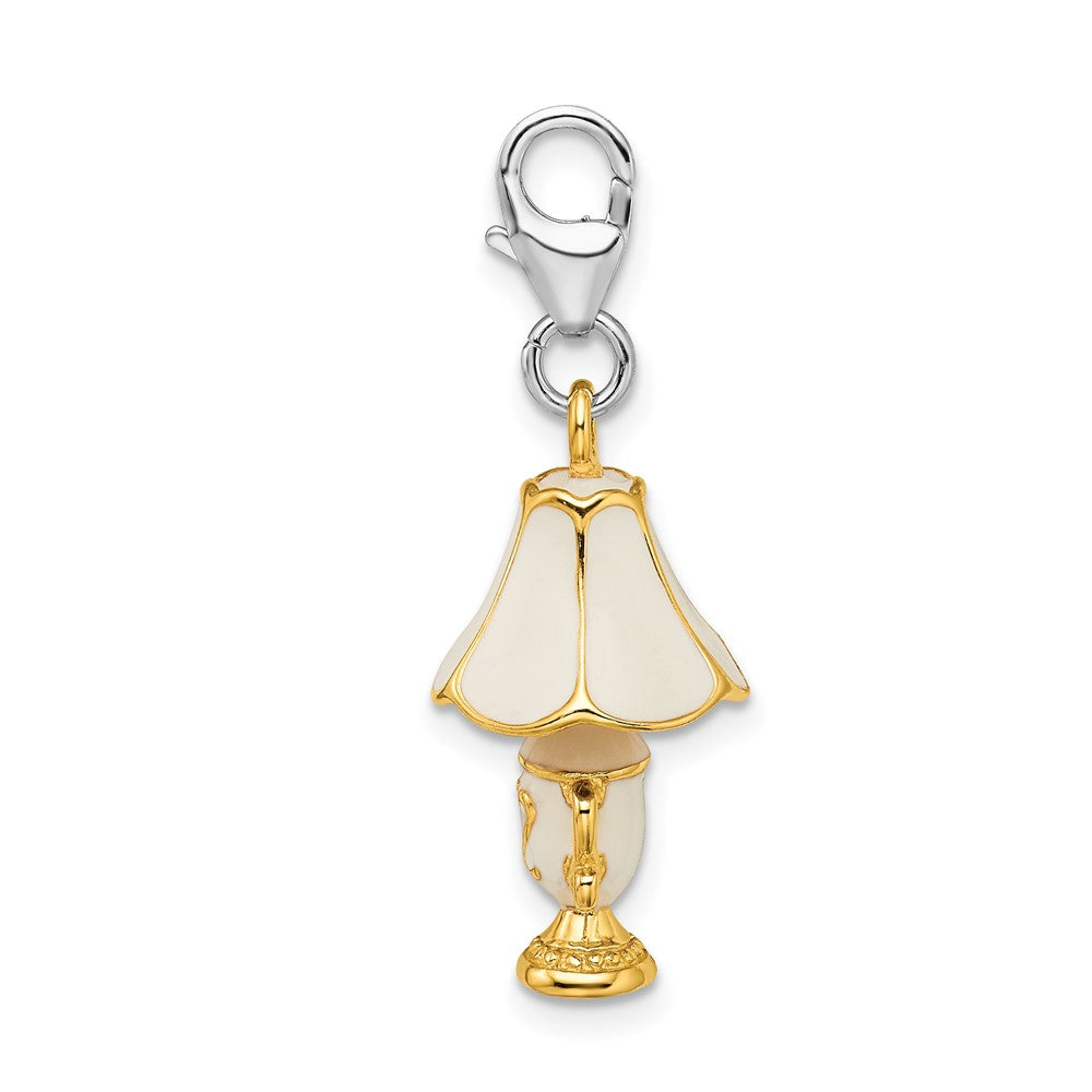 Amore La Vita Sterling Silver Rhodium-plated and Gold-plated Polished 3-D Enameled Lamp Charm with Fancy Lobster Clasp