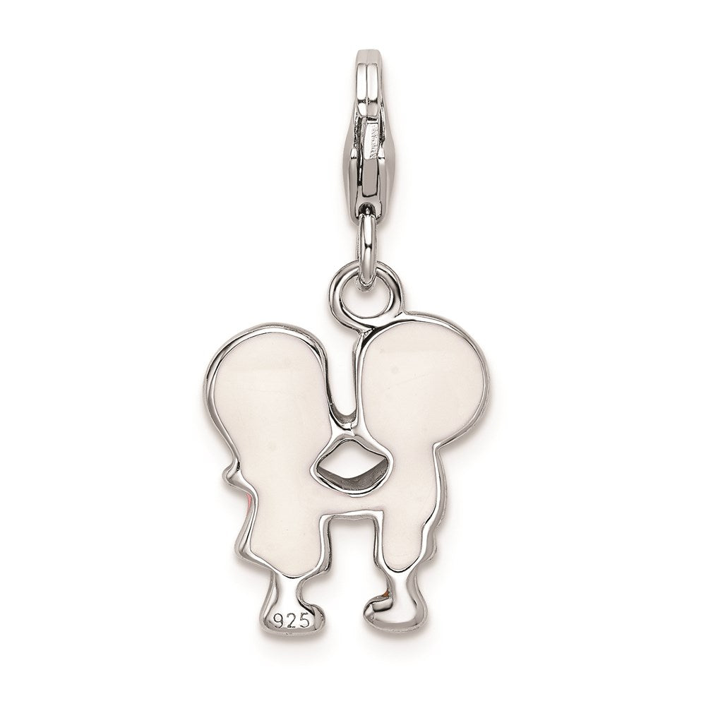 Amore La Vita Sterling Silver Rhodium-plated Polished Enameled Kissing Couple Charm with Fancy Lobster Clasp
