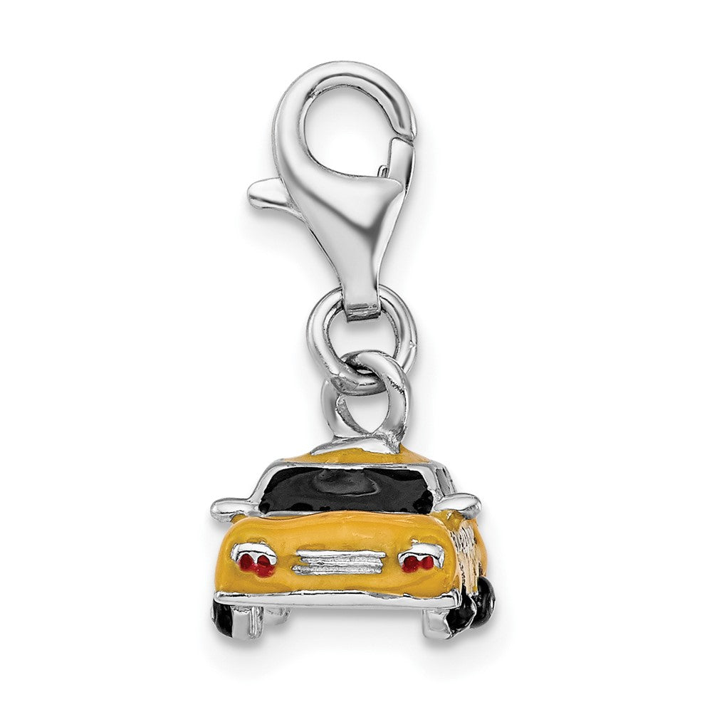 Amore La Vita Sterling Silver Rhodium-plated Polished 3-D Enameled Taxi Cab Charm with Fancy Lobster Clasp