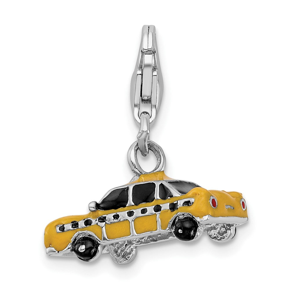 Amore La Vita Sterling Silver Rhodium-plated Polished 3-D Enameled Taxi Cab Charm with Fancy Lobster Clasp