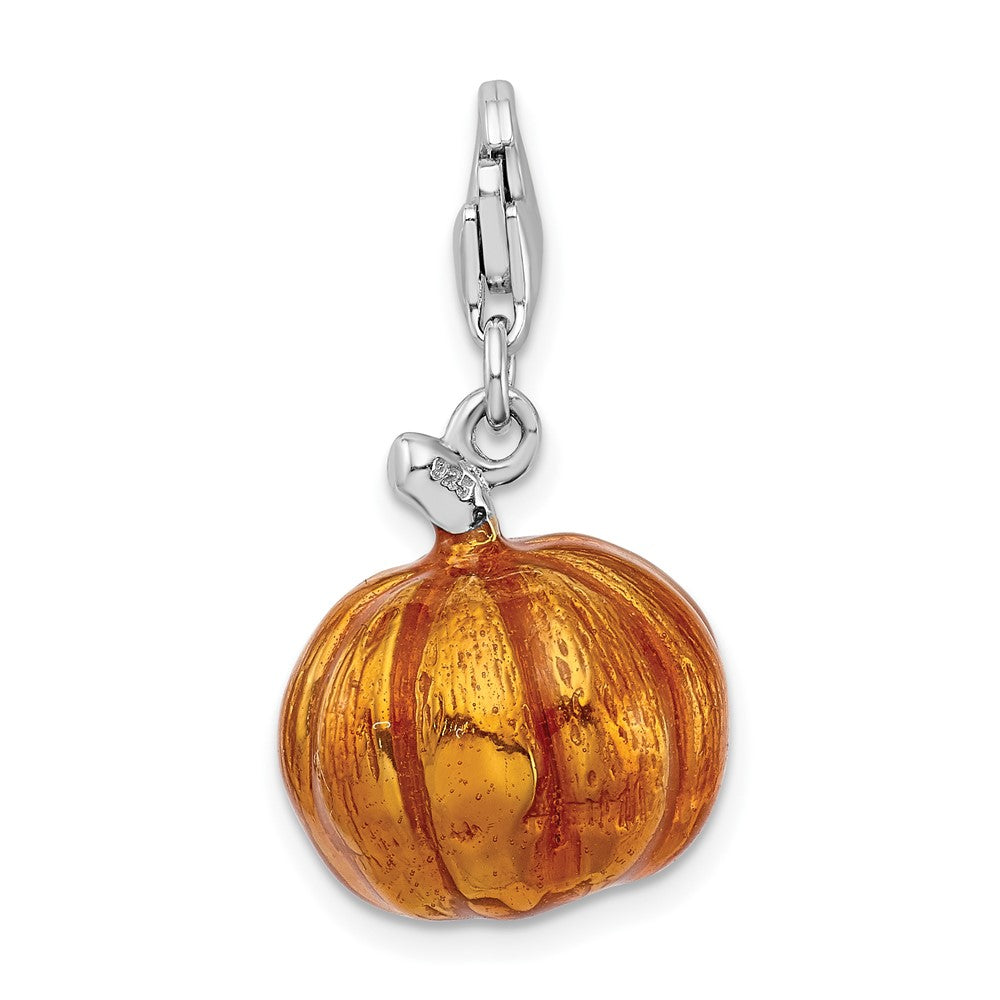 Sterling Silver 3-D Enameled Jack o Lantern w/Lobster Clasp Charm