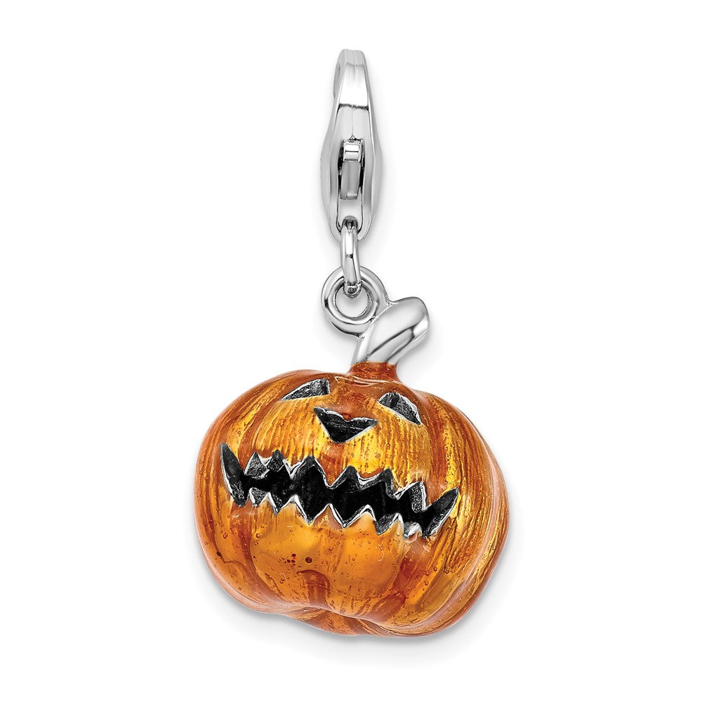Sterling Silver 3-D Enameled Jack o Lantern w/Lobster Clasp Charm
