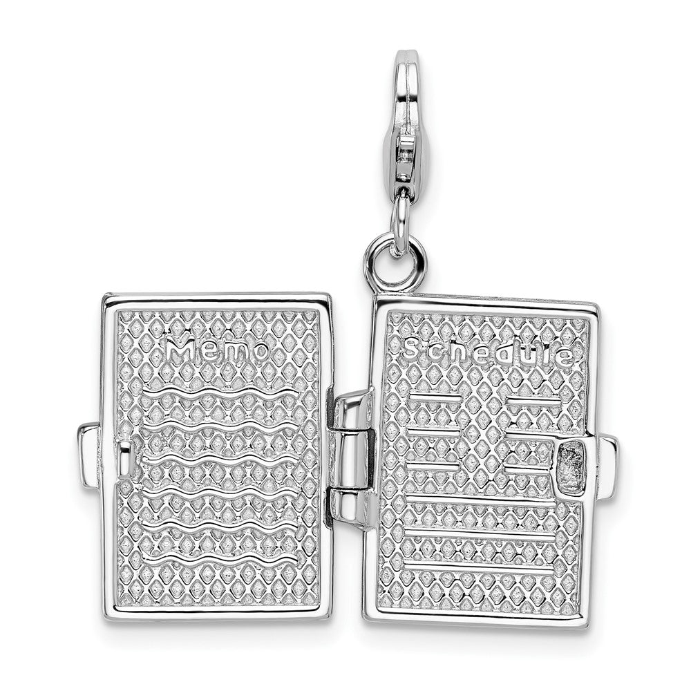 Amore La Vita Sterling Silver Rhodium-plated Polished 3-D Moveable Crystal From Swarovski Enameled 3-D Note Book Charm wit...