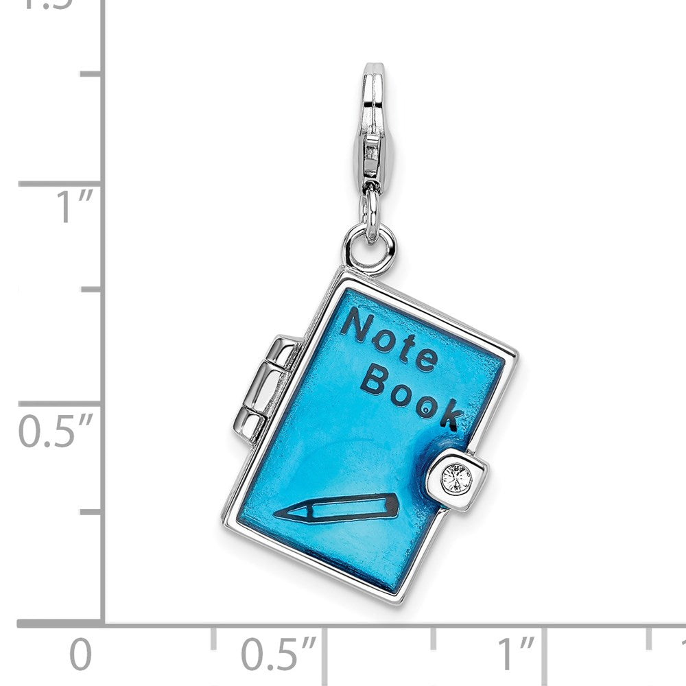 Amore La Vita Sterling Silver Rhodium-plated Polished 3-D Moveable Crystal From Swarovski Enameled 3-D Note Book Charm wit...