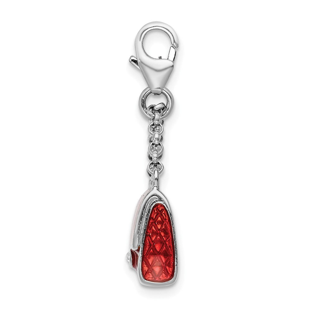 Amore La Vita Sterling Silver Rhodium-plated Polished 3-D Enameled with Swarovski Crystal Purse Charm with Fancy Lobster C...