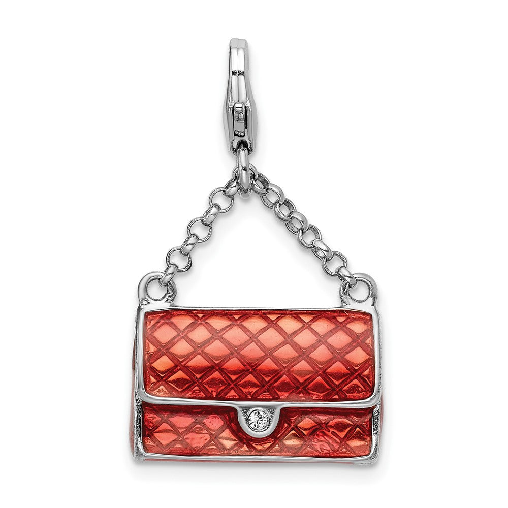 Amore La Vita Sterling Silver Rhodium-plated Polished 3-D Enameled with Swarovski Crystal Purse Charm with Fancy Lobster C...