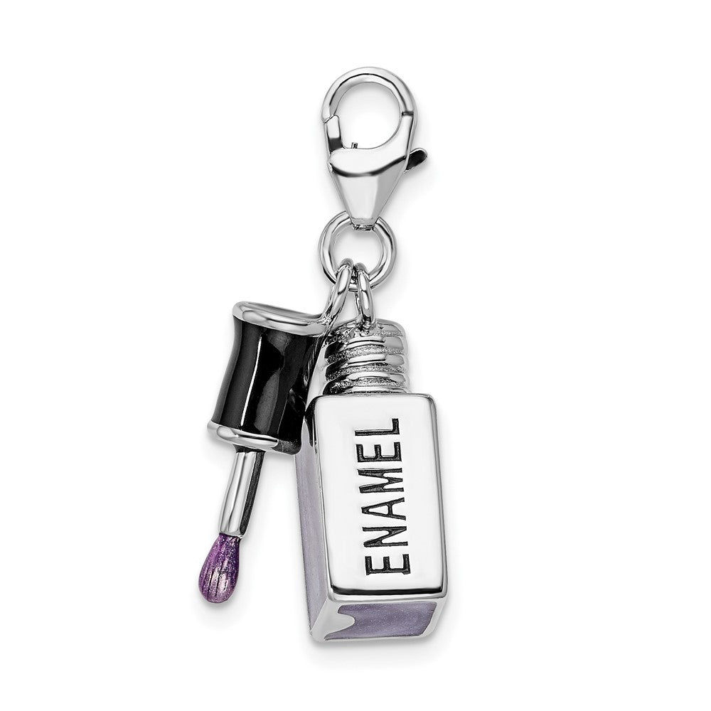 Amore La Vita Sterling Silver Rhodium-plated Polished 3-D Enameled Nail Enameled Charm with Fancy Lobster Clasp