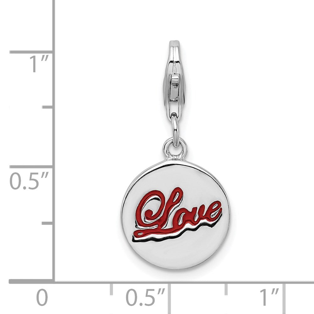 Amore La Vita Sterling Silver Rhodium-plated Polished Enameled LOVE Charm with Fancy Lobster Clasp