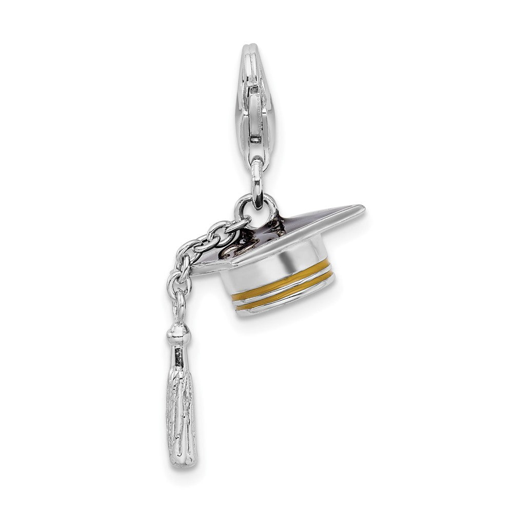 Amore La Vita Sterling Silver Rhodium-plated and Gold-tone Polished 3-D Moveable Enameled Graduation Cap and Tassel Charm ...