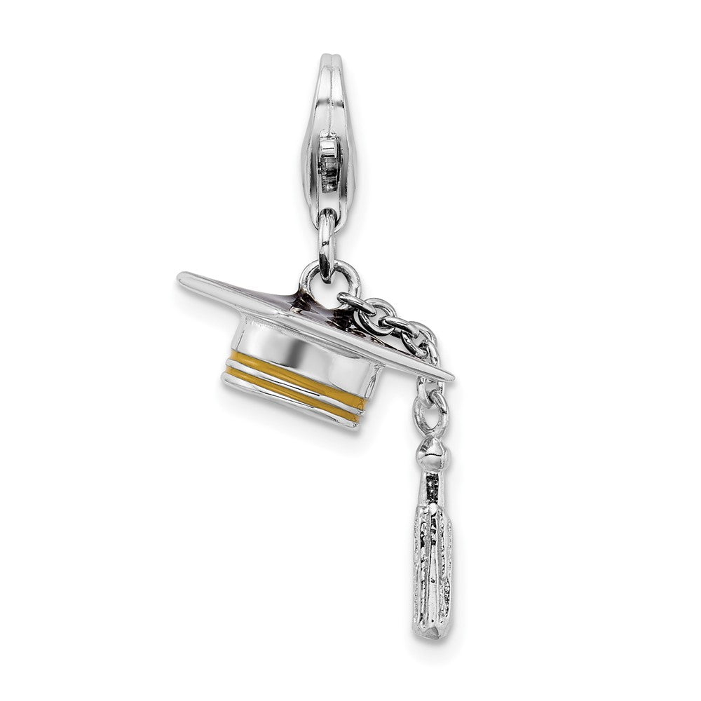 Amore La Vita Sterling Silver Rhodium-plated and Gold-tone Polished 3-D Moveable Enameled Graduation Cap and Tassel Charm ...