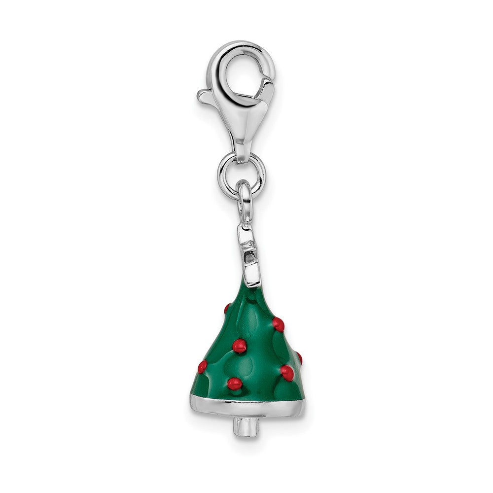 Amore La Vita Sterling Silver Rhodium-plated Polished 3-D Enameled Christmas Tree Charm with Fancy Lobster Clasp