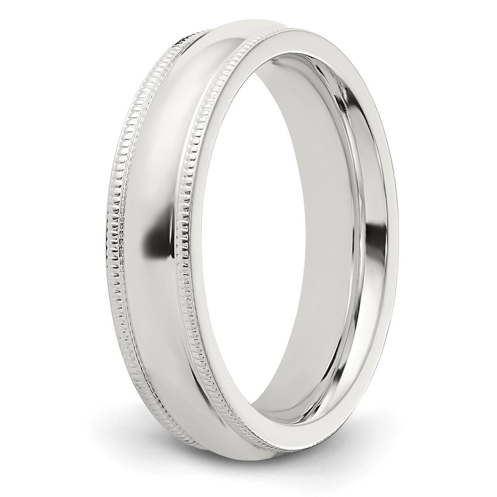 Sterling Silver 5mm Comfort Fit Half Round Milgrain Size 4.5 Band
