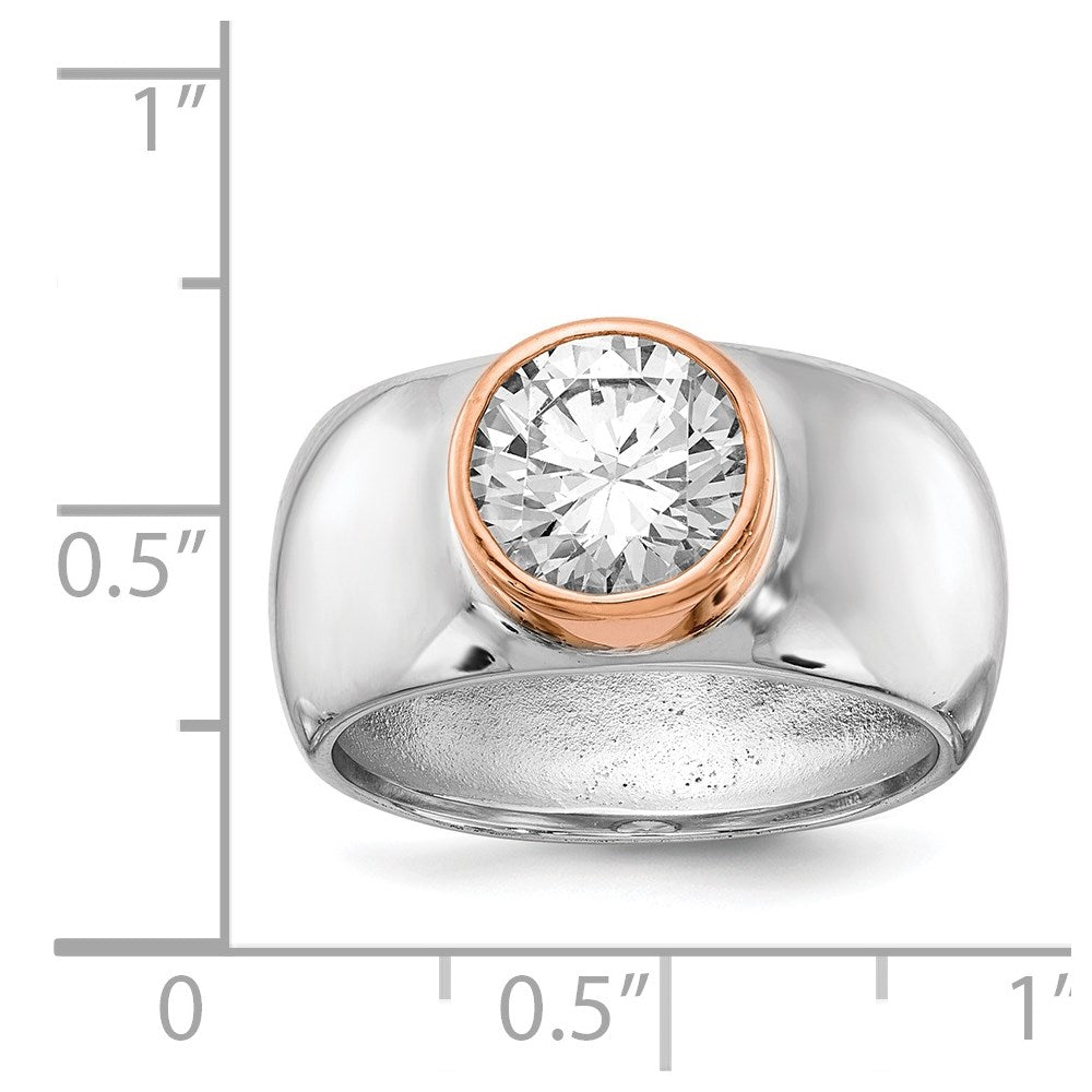 Cheryl M Sterling Silver Rhodium-plated and Rose Gold-plated Accent Brilliant-cut CZ Bezel Ring