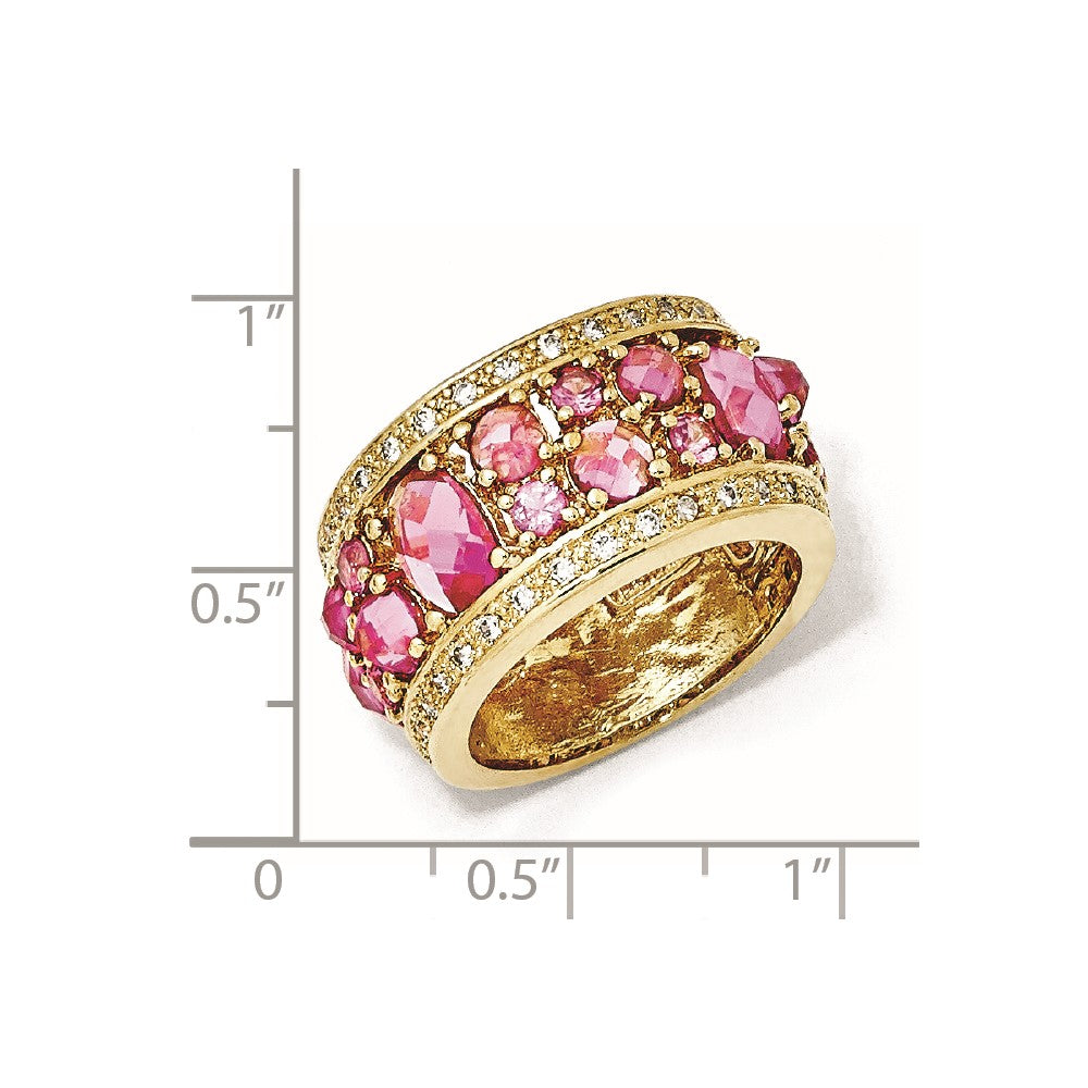 Sterling Silver Gold-Plated Synthetic Pink Sapphire & CZ Ring