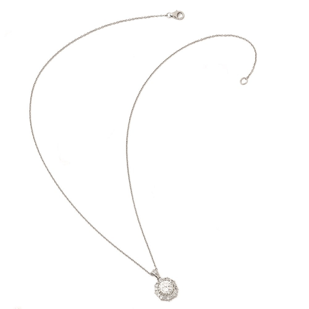 Cheryl M Sterling Silver Rhodium-plated Brilliant-cut and Emerald-cut CZ Halo 18 Inch Necklace
