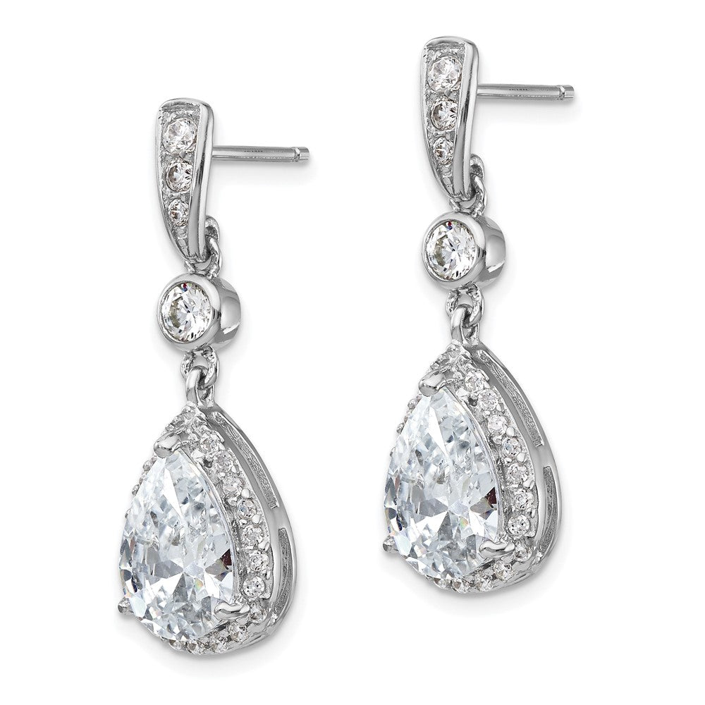 Cheryl M Sterling Silver Rhodium-plated Brilliant-cut CZ Teardrop and Bezel Halo Post Dangle Earrings