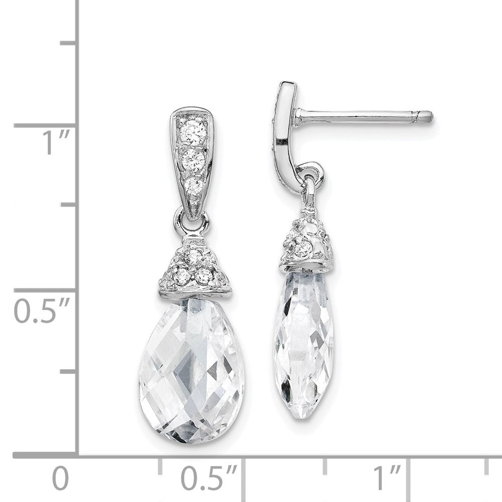 Cheryl M Sterling Silver Rhodium-plated Faceted Briolette and Brilliant-cut CZ Post Dangle Earrings