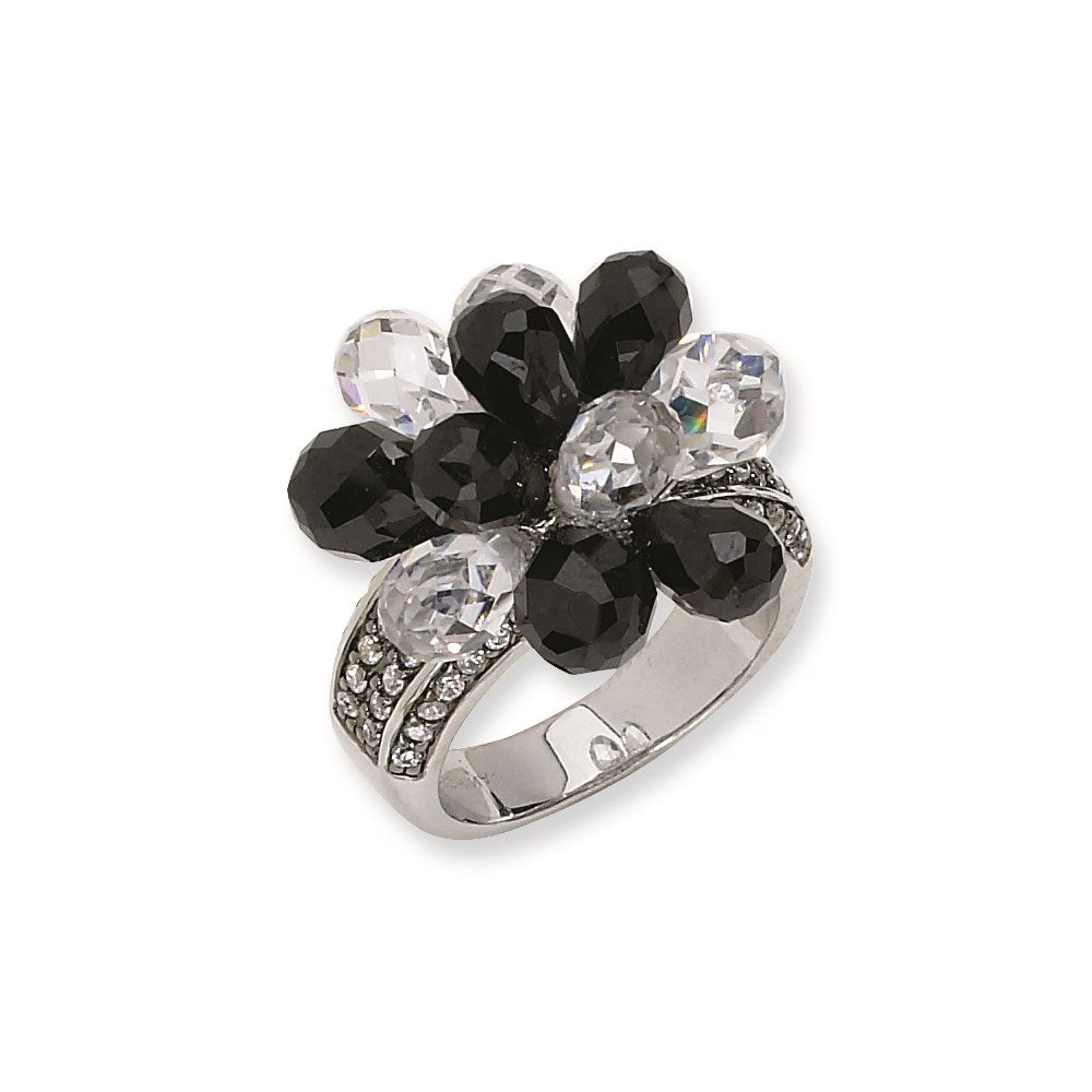 Sterling Silver Briolette-cut Black/White CZ Ring