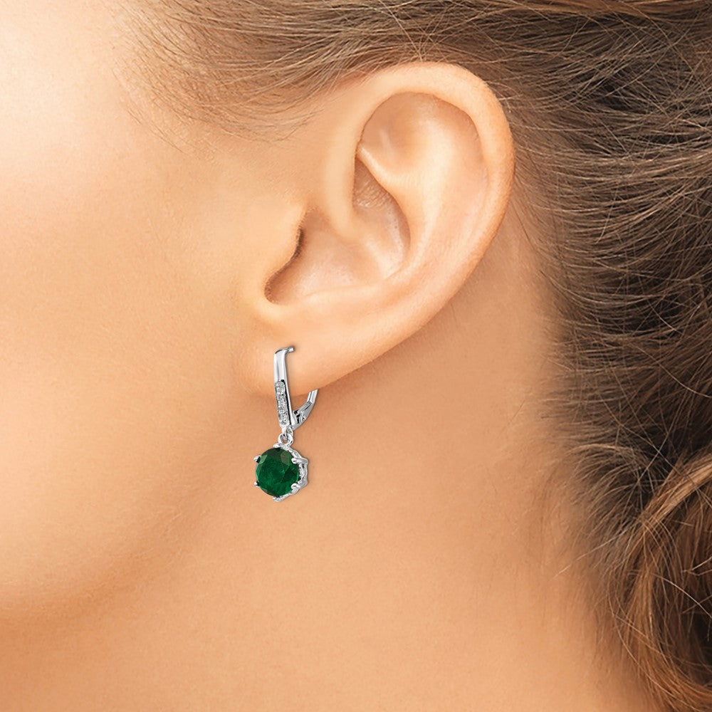 Cheryl M Sterling Silver Rhodium-plated Brilliant-cut Green Glass and Brilliant-cut White CZ Leverback Dangle Earrings