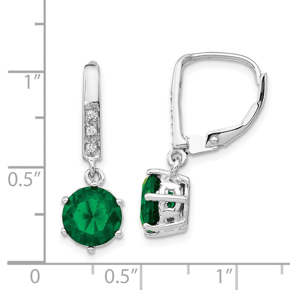 Cheryl M Sterling Silver Rhodium-plated Brilliant-cut Green Glass and Brilliant-cut White CZ Leverback Dangle Earrings