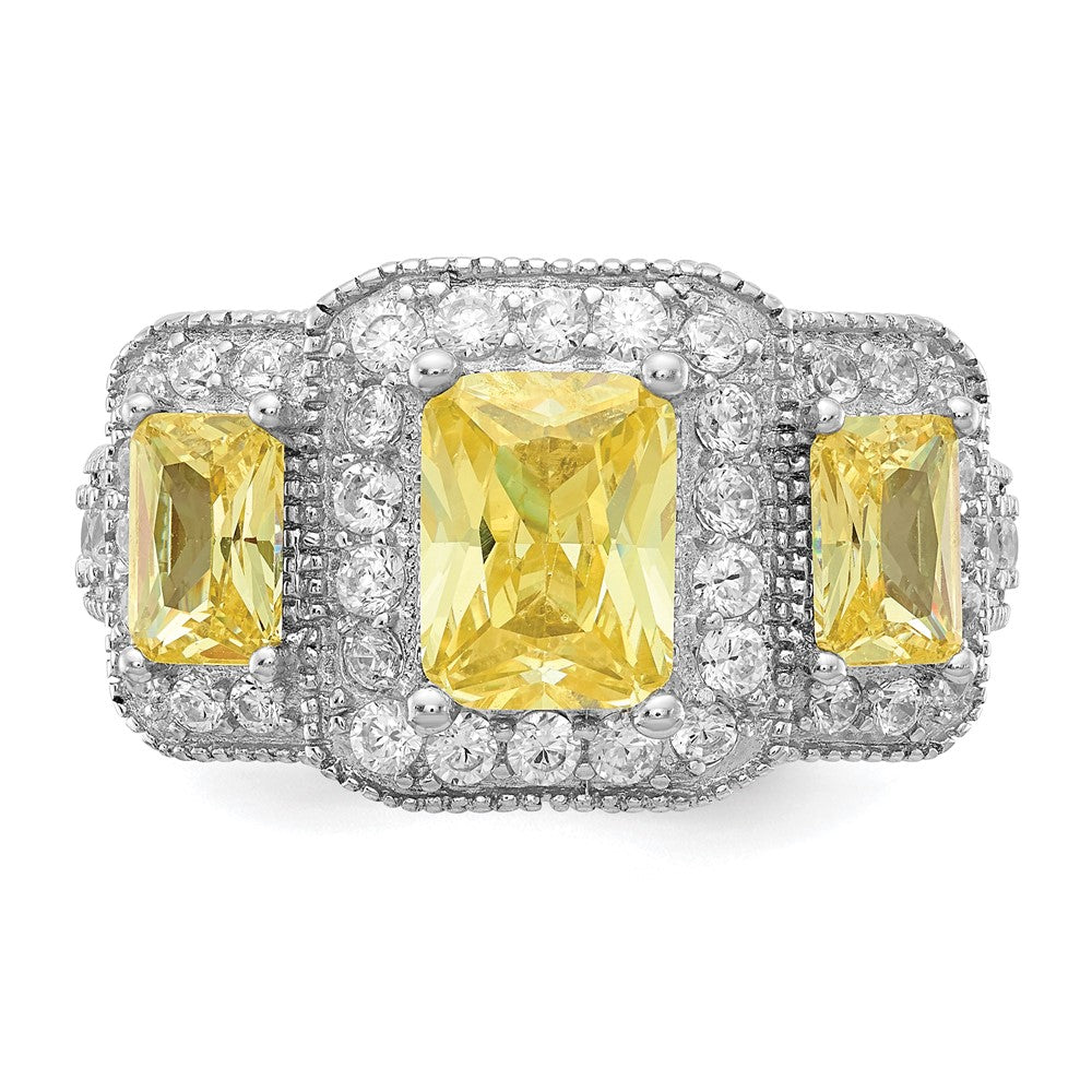 Cheryl M Sterling Silver Rhodium-plated Yellow Radiant-cut and White Brilliant-cut CZ 3 Stone Ring