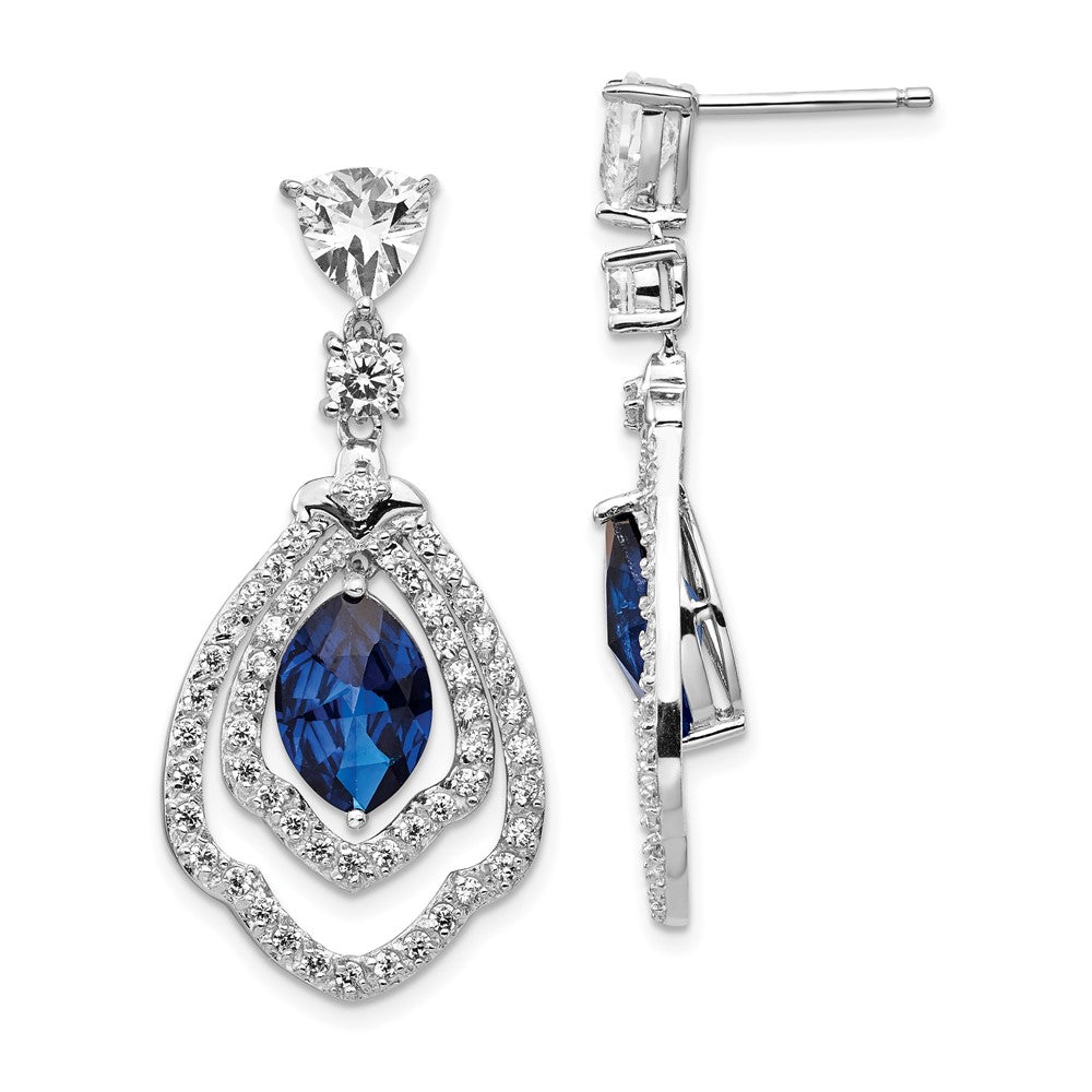 Cheryl M Sterling Silver Rhodium-plated Fancy Brilliant-cut Lab Created Dark Blue Spinel and Brilliant-cut White CZ Post D...