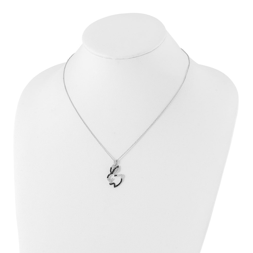 Cheryl M Sterling Silver Rhodium-plated with Black Rhodium Accent Brilliant-cut Black and White CZ Bunny Rabbit 18 Inch Ne...