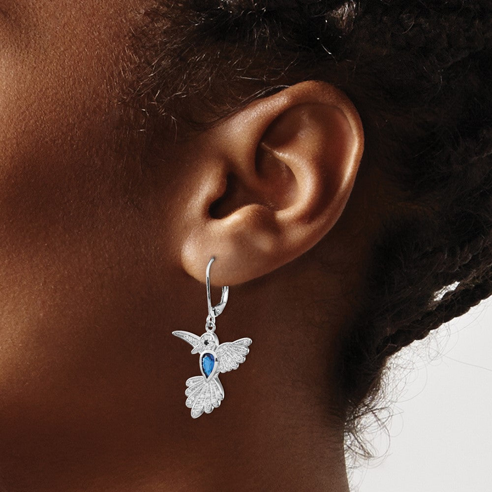 Cheryl M Sterling Silver Rhodium-plated Brilliant-cut Lab Created Dark Blue Spinel and Brilliant-cut White CZ Hummingbird ...