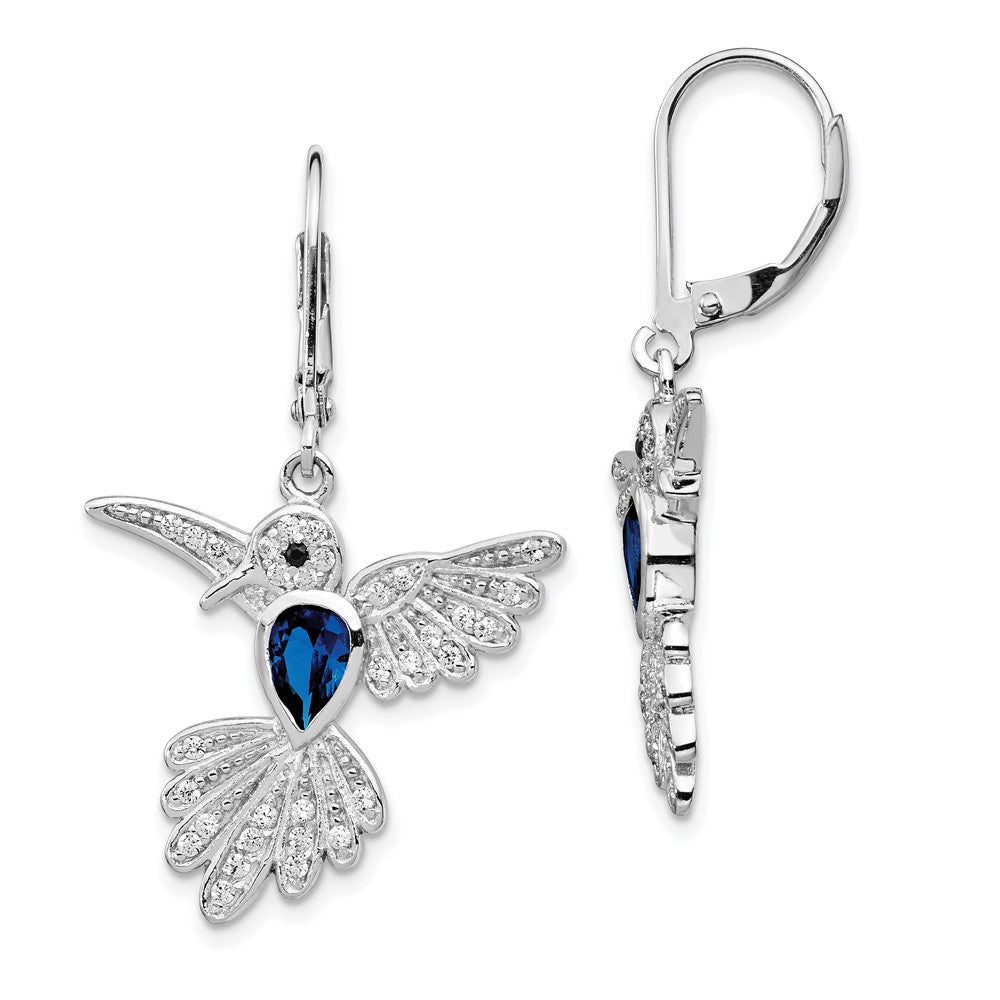 Cheryl M Sterling Silver Rhodium-plated Brilliant-cut Lab Created Dark Blue Spinel and Brilliant-cut White CZ Hummingbird ...