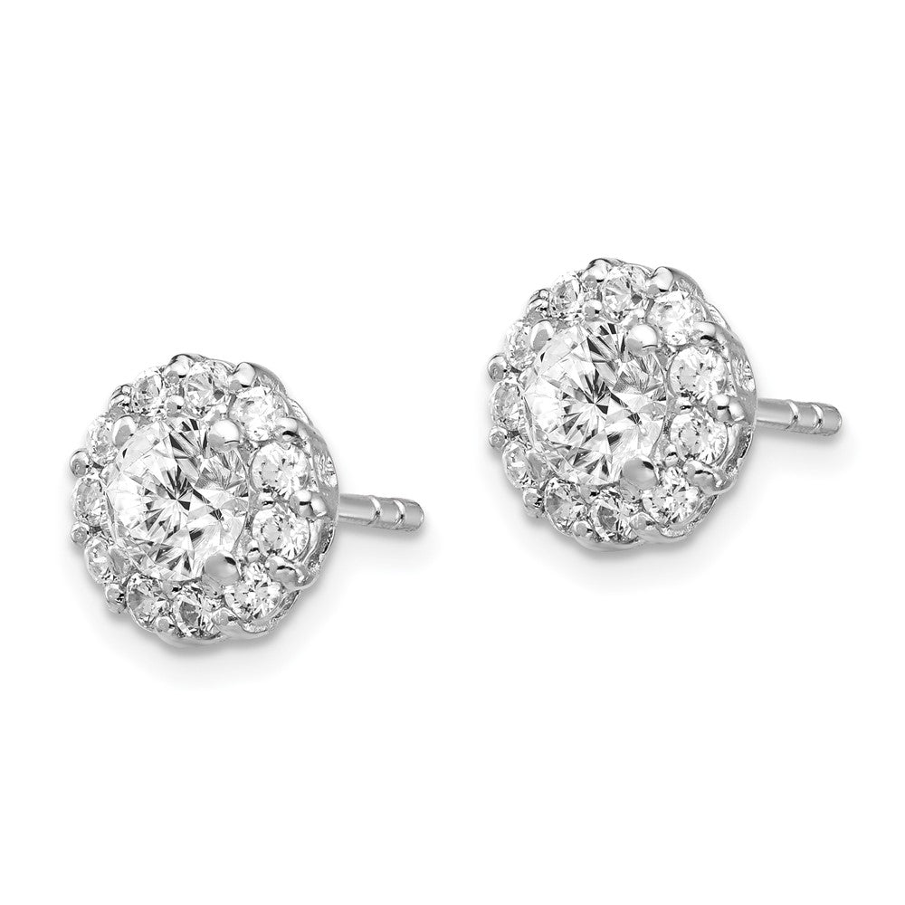 Cheryl M Sterling Silver Rhodium-plated Round Brilliant-cut CZ Halo Post Earrings