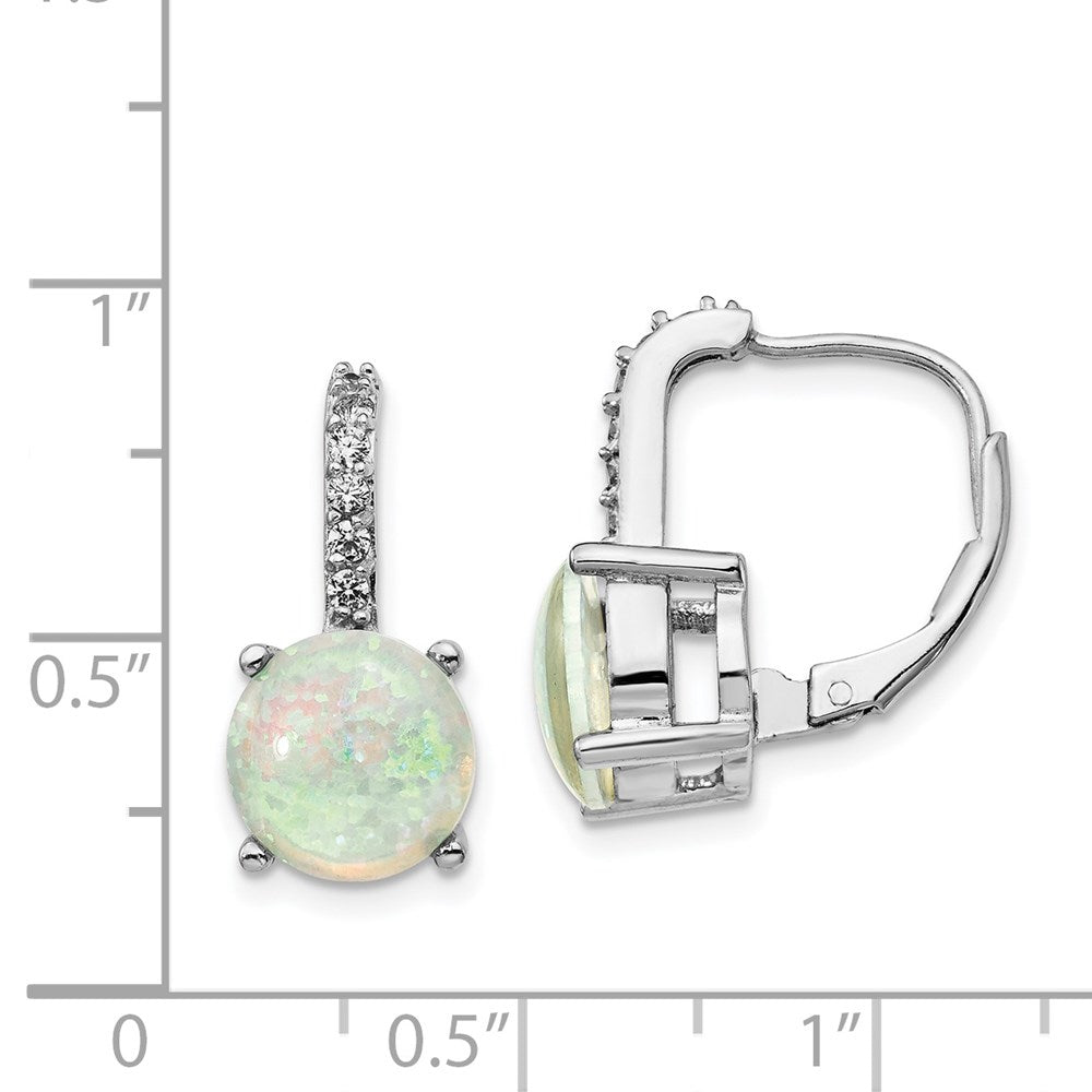 Cheryl M Sterling Silver Rhodium-plated Cabochon Lab Created Opal and Brilliant-cut CZ Leverback Earrings