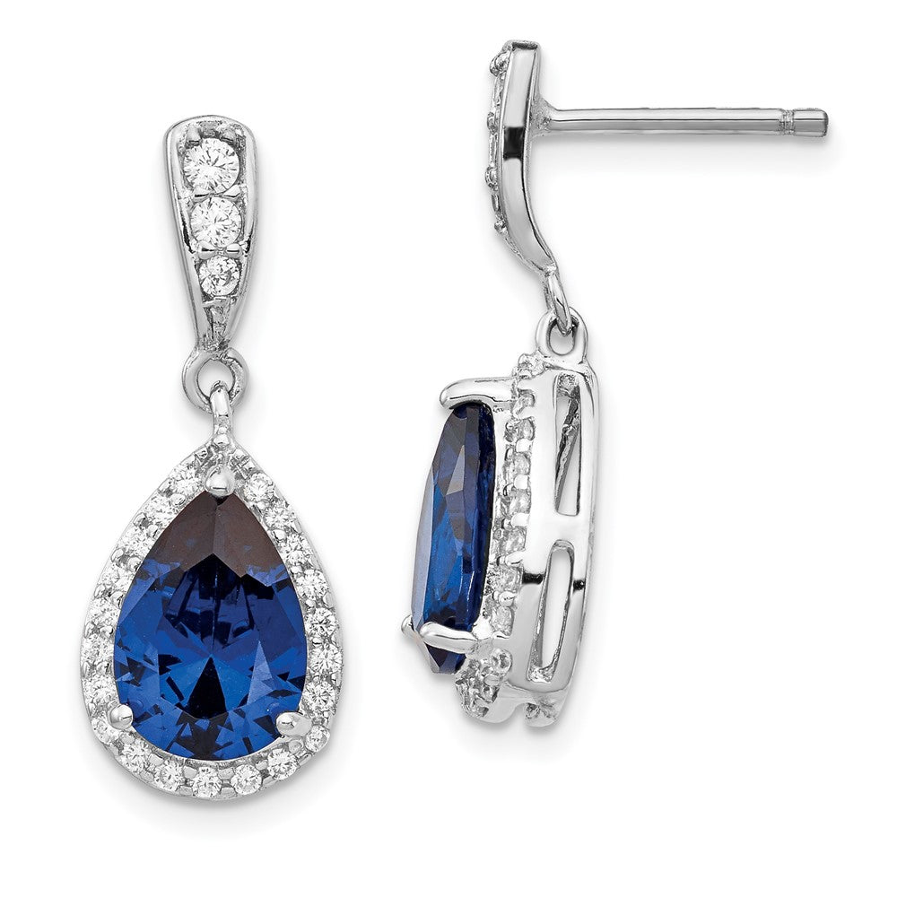 Cheryl M Sterling Silver Rhodium-plated Brilliant-cut Lab Created Dark Blue Spinel and Brilliant-cut White CZ Teardrop Pos...