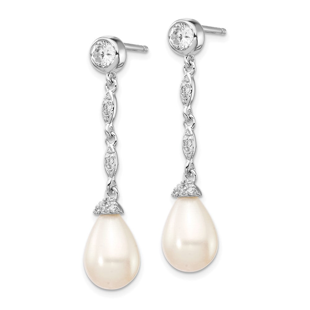Cheryl M Sterling Silver Rhodium-plated Teardrop Freshwater Cultured Pearl and Brilliant-cut CZ Post Dangle Earrings